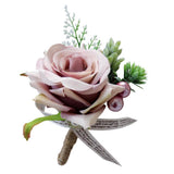 2Pcs Romantic Wedding Party Rose Silk Flower Boutonniere Corsage Dusty Pink