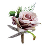 2Pcs Romantic Wedding Party Rose Silk Flower Boutonniere Corsage Dusty Pink
