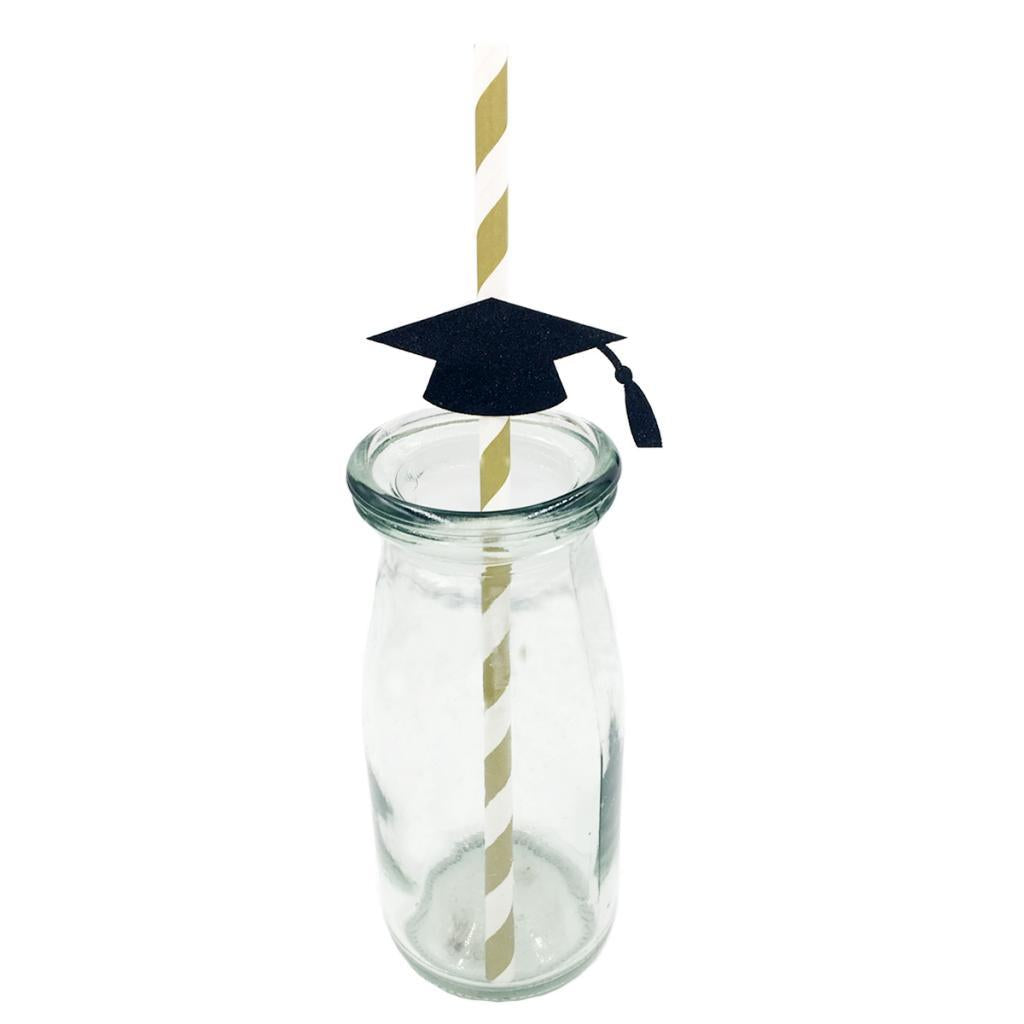 Maxbell 10 Pieces Glitter Dr. Cap Stripe Paper Drinking Straw Graduation Party Decor
