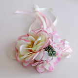 Maxbell 2pcs Artificial Ribbon Flowers Wedding Car Mirror Door Handles Decor Pink