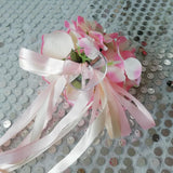 Maxbell 2pcs Artificial Ribbon Flowers Wedding Car Mirror Door Handles Decor Pink