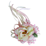 Maxbell 2pcs Artificial Ribbon Flowers Wedding Car Mirror Door Handles Decor Pink