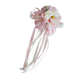 Maxbell 2pcs Artificial Ribbon Flowers Wedding Car Mirror Door Handles Decor Pink