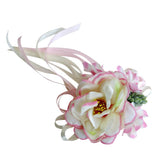 Maxbell 2pcs Artificial Ribbon Flowers Wedding Car Mirror Door Handles Decor Pink