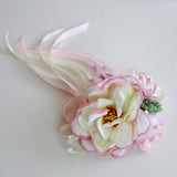 Maxbell 2pcs Artificial Ribbon Flowers Wedding Car Mirror Door Handles Decor Pink