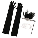 Maxbell 1920s Costume Feather Hairband Necklace Gloves Cigarette Holder Set A Set