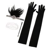 Maxbell 1920s Costume Feather Hairband Necklace Gloves Cigarette Holder Set A Set
