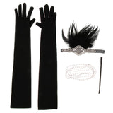 Maxbell 1920s Costume Feather Hairband Necklace Gloves Cigarette Holder Set A Set
