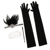 Maxbell 1920s Costume Feather Hairband Necklace Gloves Cigarette Holder Set A Set