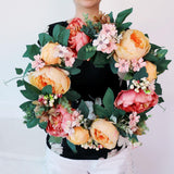 Maxbell Artificial Peony Flower Door Wreath Rattan Garland Wedding Venue Decor 2