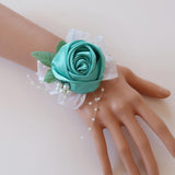 Maxbell Wrist Corsage Bridal Stretchy Bracelet Wedding Prom Hand Flower Blue