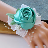 Maxbell Wrist Corsage Bridal Stretchy Bracelet Wedding Prom Hand Flower Blue
