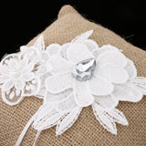 Maxbell Retro Engagement Wedding Ring Pillow, Rhinestones Flower Burlap Hessian Cushion Bearer Holder 7.48x7.48x3.54inch - Aladdin Shoppers