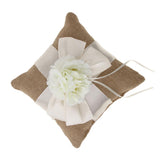 Maxbell Maxbell Beige Flower Decorative Wedding Ring Pillow Bearer Vintage Burlap Cushion 7.48x7.48x5.12inch