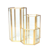 Maxbell Modern Hexagon Brass Glass Geometric Terrarium Succulent Planter Pen Stationery Box Wedding Favor - Aladdin Shoppers