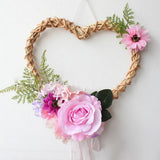 Maxbell Shabby Chic Rattan Heart Artificial Silk Flower Wreath Garland Decor for Door Wall Window Mirror 12 Inch - Aladdin Shoppers