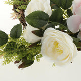 Maxbell Vintage Round Rattan Silk Rose Hydrangea Flower Wreath Ring 12 Inch - Aladdin Shoppers