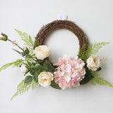 Maxbell Vintage Round Rattan Silk Rose Hydrangea Flower Wreath Ring 12 Inch - Aladdin Shoppers