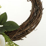 Maxbell Vintage Round Rattan Silk Rose Hydrangea Flower Wreath Ring 12 Inch - Aladdin Shoppers