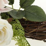 Maxbell Vintage Round Rattan Silk Rose Hydrangea Flower Wreath Ring 12 Inch - Aladdin Shoppers