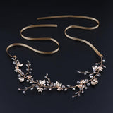 Golden Bridal Wedding Flower Crystal Rhinestone Headband Headpiece Accessory - Aladdin Shoppers