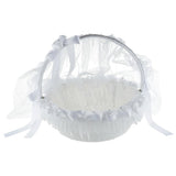 Wedding Flower Girl Basket Embellished With Tulle Lace Flower Rhinestone Pearls Ribbon Bow Decor White - Aladdin Shoppers