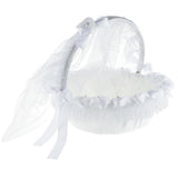 Wedding Flower Girl Basket Embellished With Tulle Lace Flower Rhinestone Pearls Ribbon Bow Decor White - Aladdin Shoppers