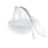 Wedding Flower Girl Basket Embellished With Tulle Lace Flower Rhinestone Pearls Ribbon Bow Decor White - Aladdin Shoppers