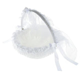 Wedding Flower Girl Basket Embellished With Tulle Lace Flower Rhinestone Pearls Ribbon Bow Decor White - Aladdin Shoppers