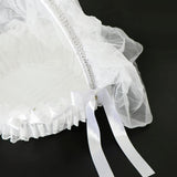 Wedding Flower Girl Basket Embellished With Tulle Lace Flower Rhinestone Pearls Ribbon Bow Decor White - Aladdin Shoppers