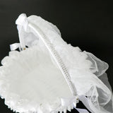 Wedding Flower Girl Basket Embellished With Tulle Lace Flower Rhinestone Pearls Ribbon Bow Decor White - Aladdin Shoppers