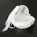 Wedding Flower Girl Basket Embellished With Tulle Lace Flower Rhinestone Pearls Ribbon Bow Decor White - Aladdin Shoppers