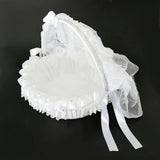 Wedding Flower Girl Basket Embellished With Tulle Lace Flower Rhinestone Pearls Ribbon Bow Decor White - Aladdin Shoppers