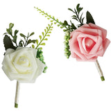 Maxbell 2x PE Artificial Rose Flowers Corsages and Boutonniere for Wedding Party
