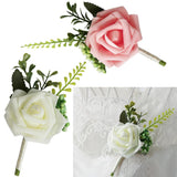 Maxbell 2x PE Artificial Rose Flowers Corsages and Boutonniere for Wedding Party