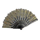 Maxbell Hand Held Flower Lace Silk Cloth Folding Fan for Party Wedding black