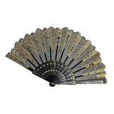 Maxbell Hand Held Flower Lace Silk Cloth Folding Fan for Party Wedding black
