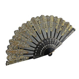 Maxbell Hand Held Flower Lace Silk Cloth Folding Fan for Party Wedding black