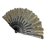 Maxbell Hand Held Flower Lace Silk Cloth Folding Fan for Party Wedding black