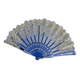 Maxbell Hand Held Flower Lace Silk Cloth Folding Fan for Party Wedding royal blue