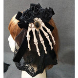 Maxbell Halloween Skull Hand Hairbow HairClip Hair Decor black bowknot black flower