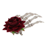 Maxbell Hand Bone Hair Clip Halloween Cosplay Party Hairpin Headwear Red Flower