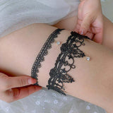 Maxbell Maxbell 2pcs Wedding Garter Embroidery Floral Sexy Garters Women/Female/Bride Black S