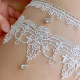 Maxbell Maxbell 2pcs Wedding Garter Embroidery Floral Sexy Garters Women/Female/Bride White S