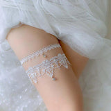 Maxbell Maxbell 2pcs Wedding Garter Embroidery Floral Sexy Garters Women/Female/Bride White M
