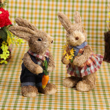 Maxbell 2Pcs Standing Bunny Straw Rabbit Easter Desktop Artificial Animal Model