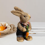 Maxbell 2Pcs Standing Bunny Straw Rabbit Easter Desktop Artificial Animal Model