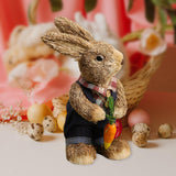 Maxbell 2Pcs Standing Bunny Straw Rabbit Easter Desktop Artificial Animal Model