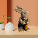 Maxbell 2Pcs Standing Bunny Straw Rabbit Easter Desktop Artificial Animal Model