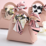 Maxbell 5 Pieces Exquisite PU Leather Wedding Favours Bags Handbag with Ribbons Pink